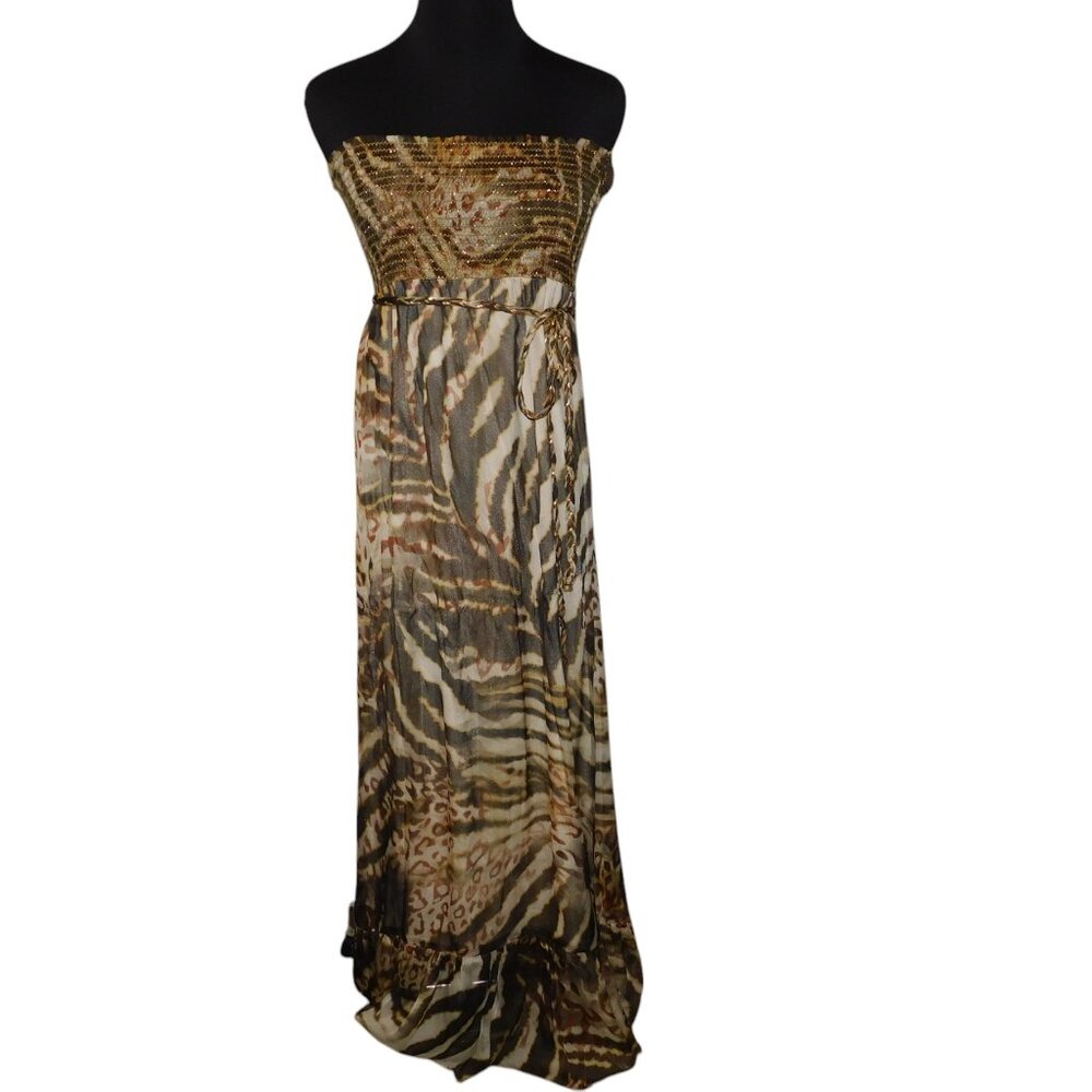 Marciano Coconutty Strapless Maxi Dress Size Medium NWT Smocked Top 100% Silk